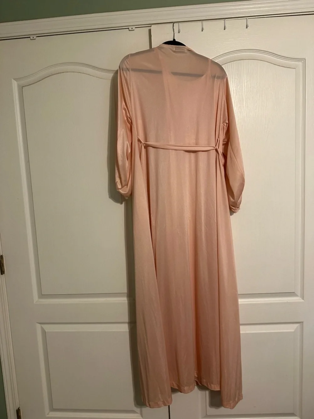 VTG Miss Elaine Peignoir Set Peach Lace Nightgown Robe Coquette 70s EUC- Small